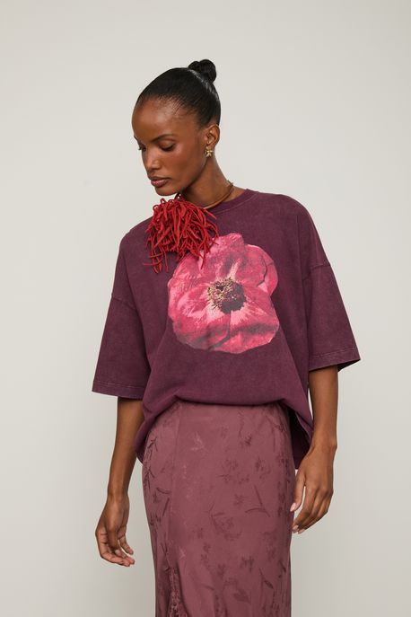 T-Shirt Flor Vinho Vinho Safra - P