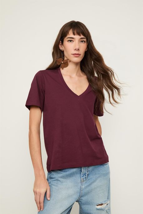 T-Shirt Decote v Pima Vinho Safra - G