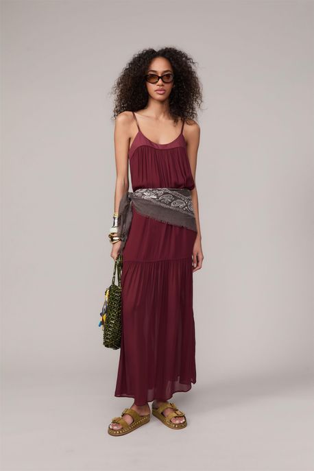 Vestido De Ggt Longo Pala De Tricoline Marrom Taipas - 38