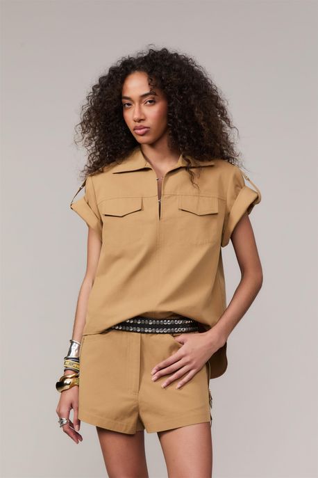 Short Com Argolas Nas Laterais Marrom Dijon - 42