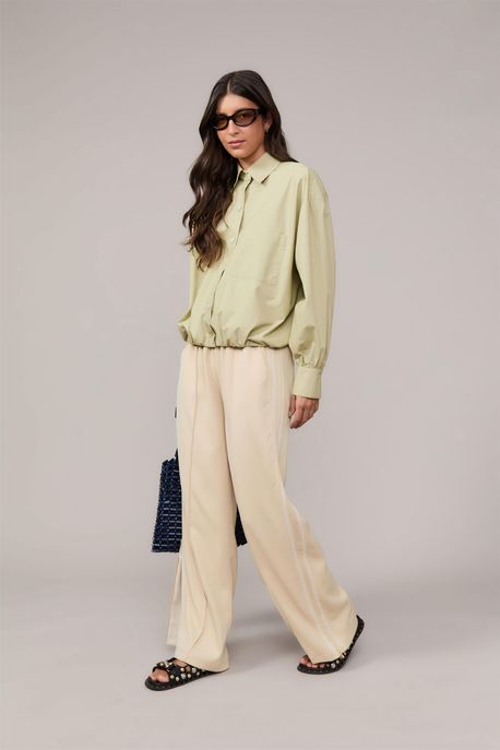 Calça De Crepe Listra Lateral Bege Flan - P