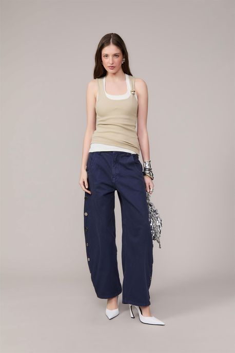 Calça Sarja Balloon Tachas Laterais Marinho Indigo - 40