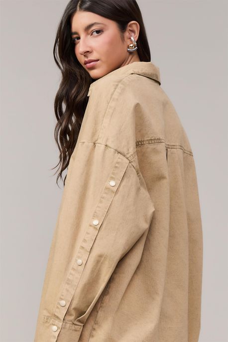 Camisa De Botão Com Lavagem Khaki Areia - P