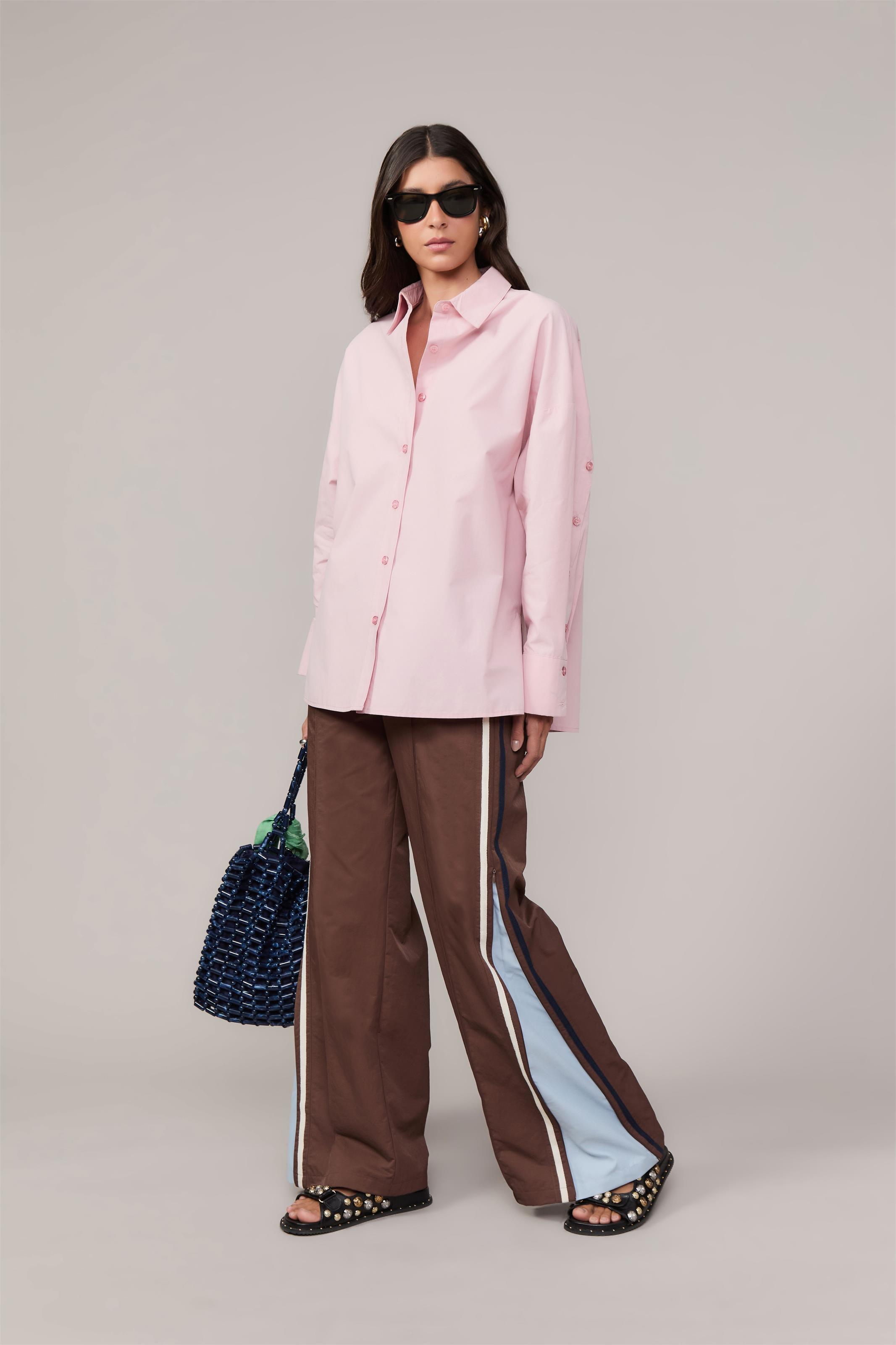 Camisa De Botão Basica - Rosa Suave - G