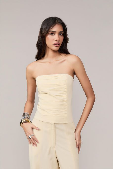 Blusa Sem Alça Franzida Amarelo Baunilha - 36