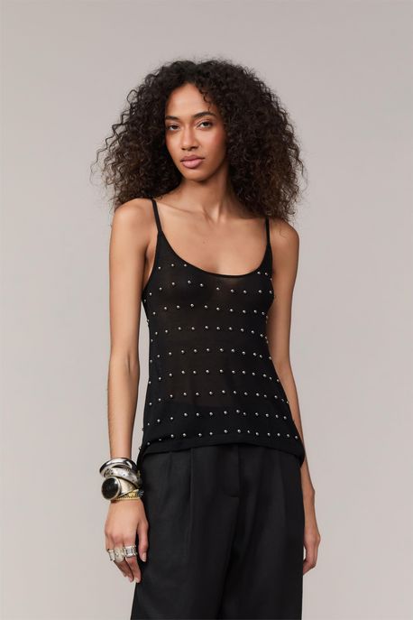 Regata De Tricot Com Aplicação Preto - M