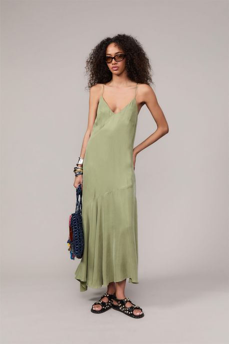 Vestido De Cupro Com Recortes Verde Salvia - M