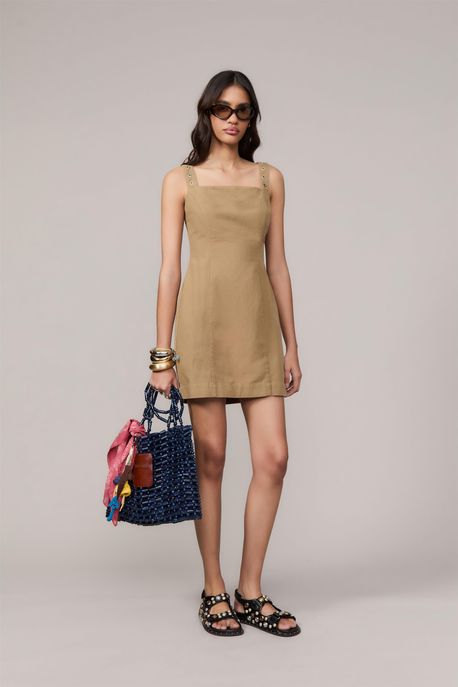 Vestido Com Fivela Na Alca Khaki Areia - M