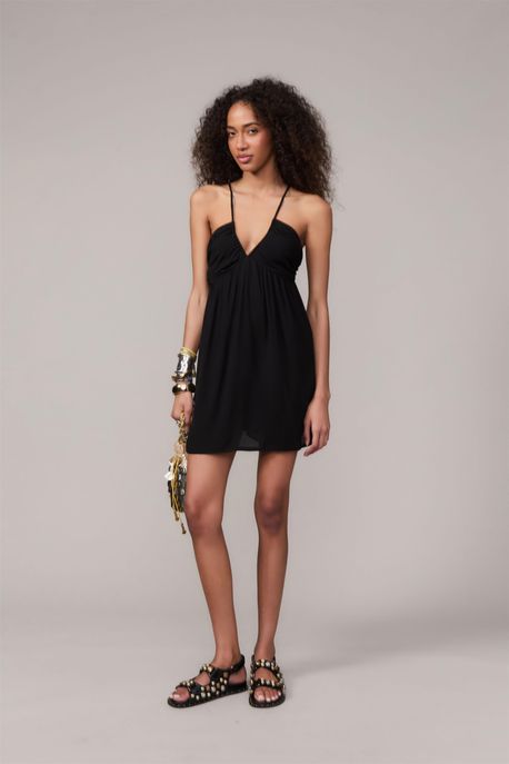 Vestido De Ggt Curto Preto Amarração Preto - 40