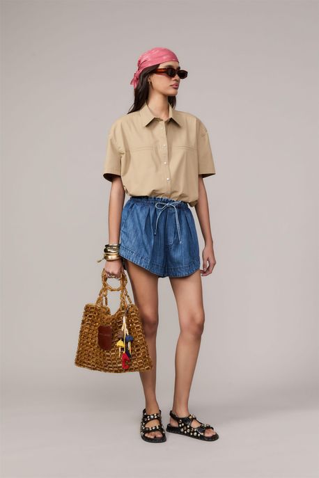 Short Jeans Baggy Amarração Jeans Escuro - 38