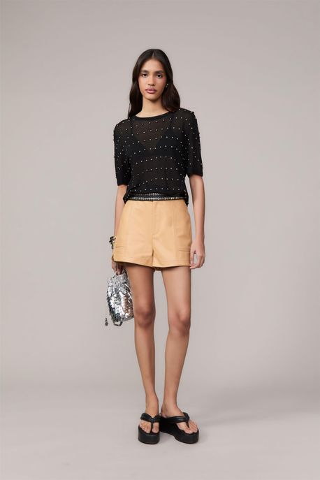 Short De Couro Bege Dunas - P