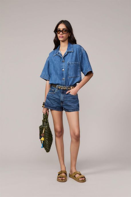Short Jeans Box Cintura Media Basic Jeans Escuro - 44