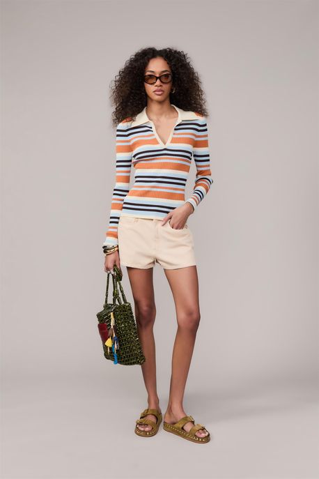 Short Sarja Box Cintura Media Basic Cinza Gelo - 42