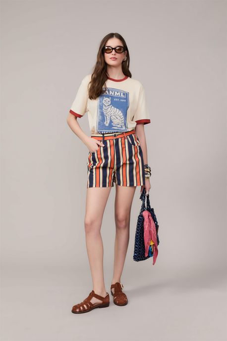 Short Sarja Cintura Alta Listras Bold Marinho Indigo - 46