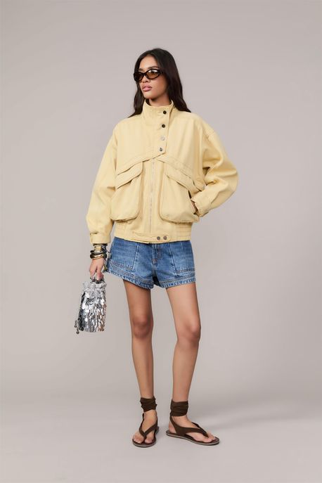 Short Jeans Box Bolso e Pence Frente Jeans Medio - 44
