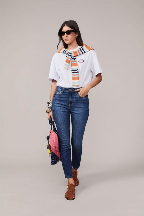 Calça Jeans Skinny Londres Cintura Alta Basic Jeans Escuro - 44