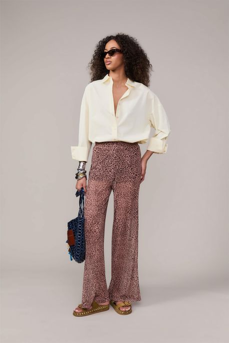 Calça Flaire De Tule Est Onça Grão Color Est Onca Grao Color Aj - M