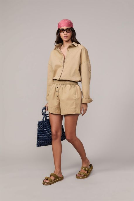 Short Box Com Lavagem Khki Areia - P