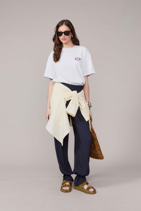Calça Com Amarração Ilhós Lateral Marinho Indigo - 40