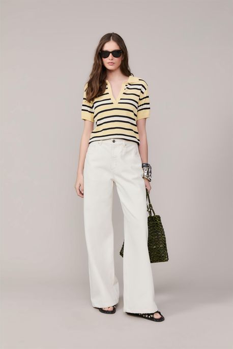 Calça Sarja Wide Leg Copenhague Basic Off White - 42
