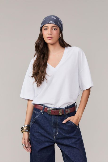 Camiseta Básica Gola v Branco - G