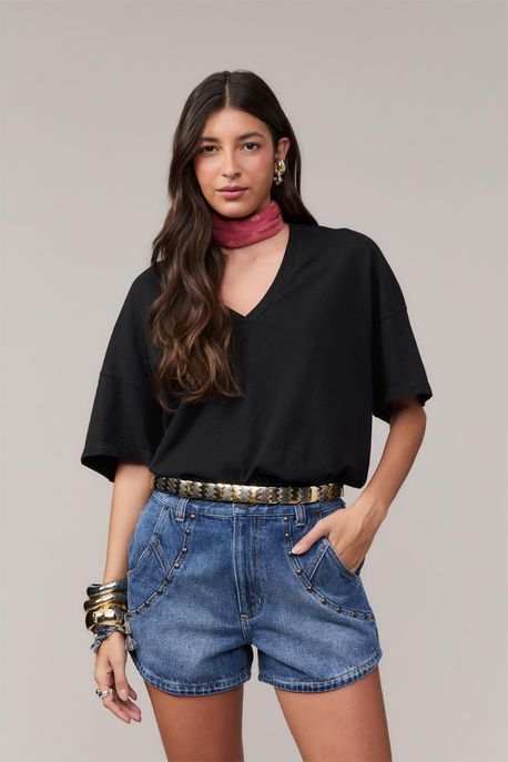 Camiseta Básica Gola v Preto - M