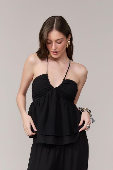 Blusa De Ggt Com Amarração Preto Preto - 38