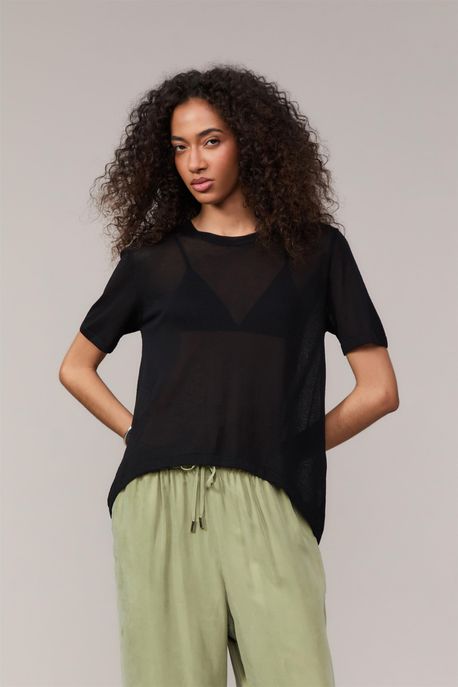 Blusa De Tricot Solida Preto - P