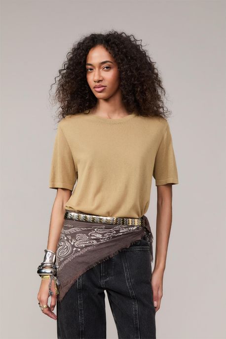 Blusa De Tricot Solida Khaki Areia - P