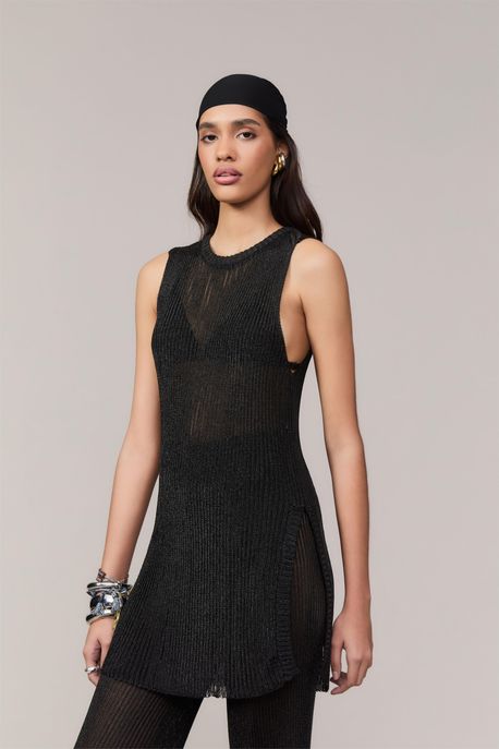 Regata De Tricot Com Transparencia Preto - P