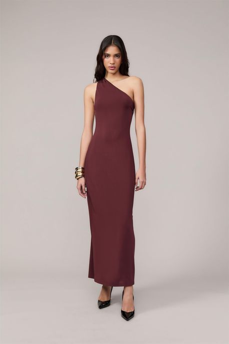 Vestido De Jersey Midi Um Ombro Só Marrom Rum - P