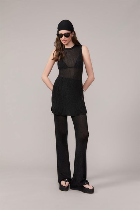 Calça Reta De Tricot Com Transparencia Preto - G