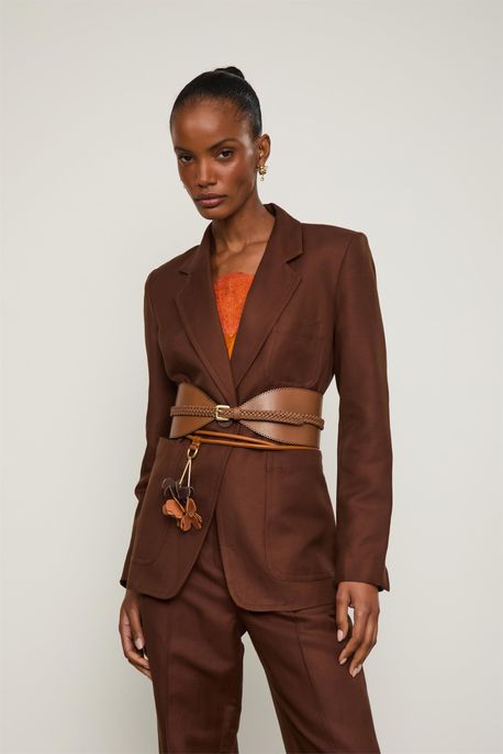 Blazer Slim Com Bolsos Arredondados Marrom Marrom Castanha - 36