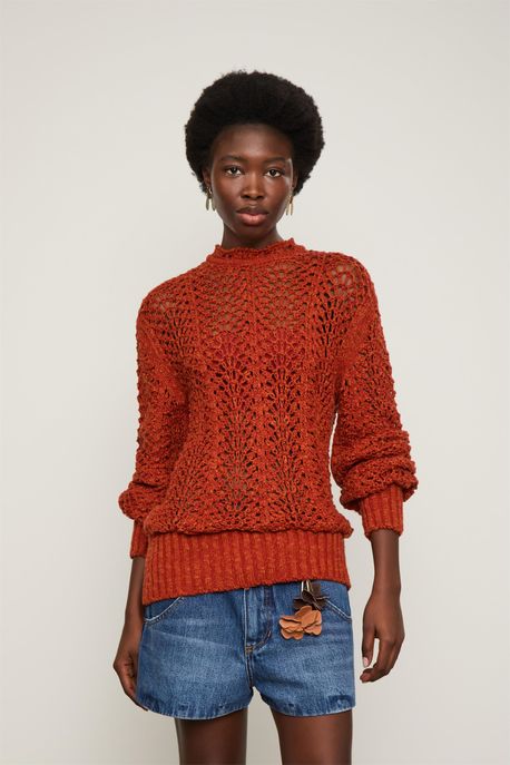 Blusão Tricot Manga Comprida Vermelho Terroso - G