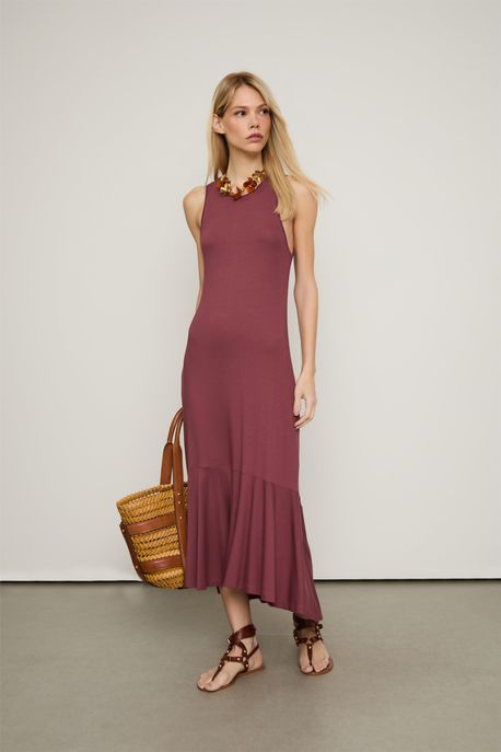 Vestido Malha Babados Marrom Marrom Taupe - PP