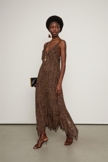 Vestido Midi Textura Selva Est Textura Selva Castanha - 44