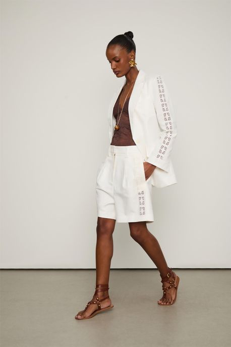 Bermuda Bordado Lateral Off White - 44