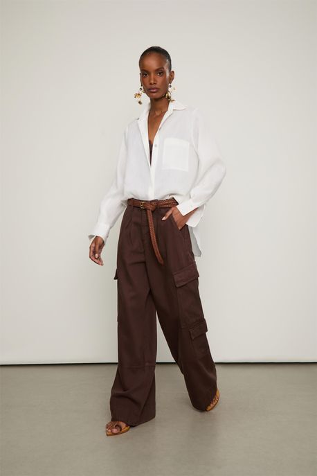 Calça De Sarja Cintura Baixa Prega Chocolate Plum - 34