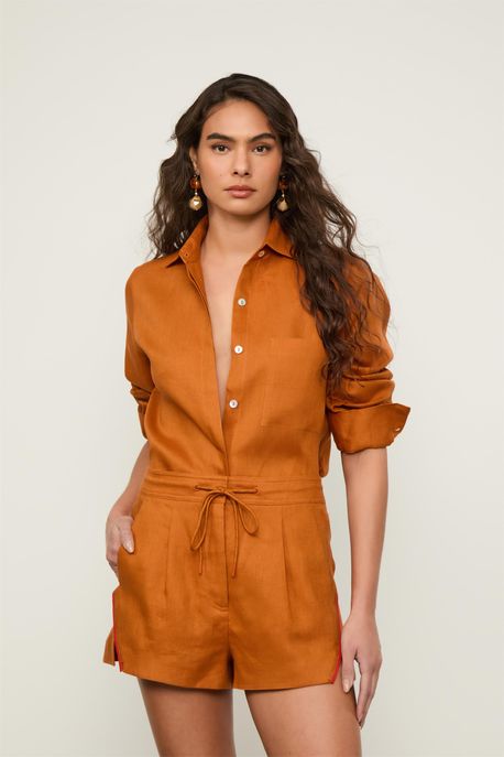Camisa Básica De Linho Color Laranja Modart - 38