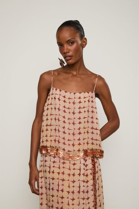 Top De Georgette Cropped Estampado Barra Bordada Est Geo Textura Color m - 38