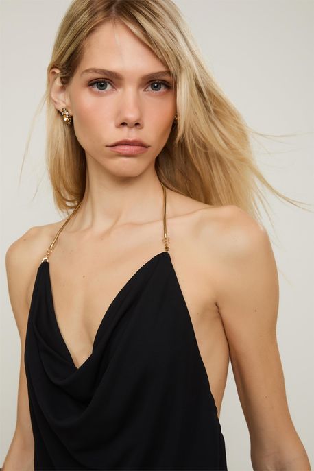 Blusa Jersey Degagê Alça Corrente Preto - M