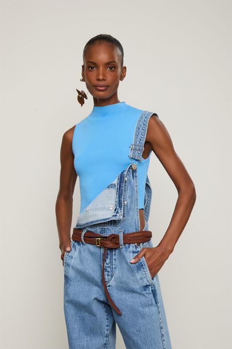 Blusa De Tricot Cropped Básica Com Gola Alta Azul Azure - G