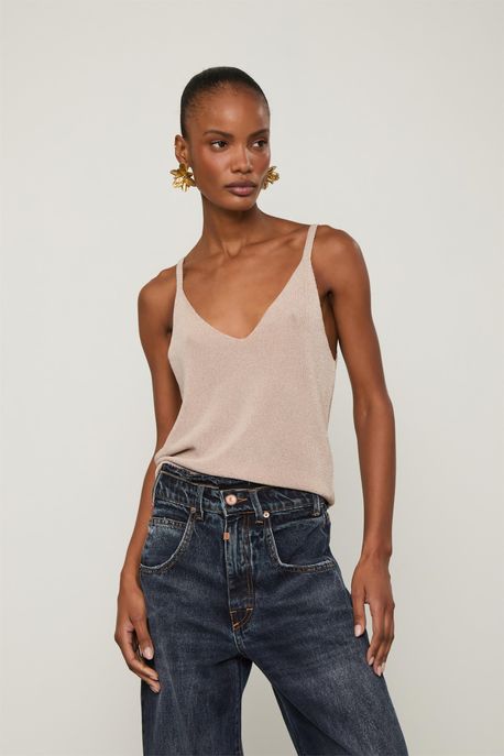 Regata De Tricot Prata Com Lurex Decote v Prata - P