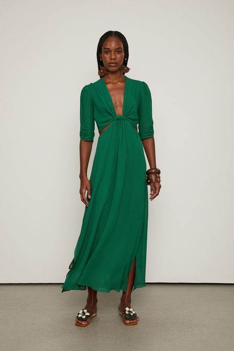 Vestido De Georgette Midi Verde Verde Eden - 40