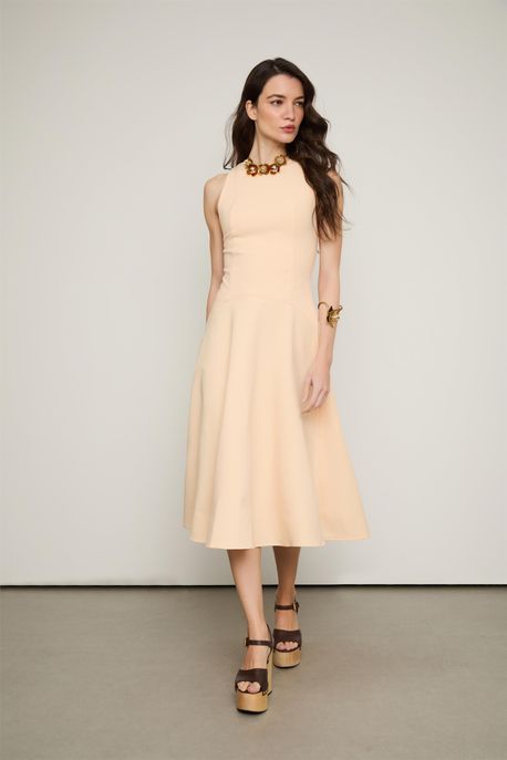 Vestido Regata Midi Fenda Babado Amarelo Amarelo Apricot - PP