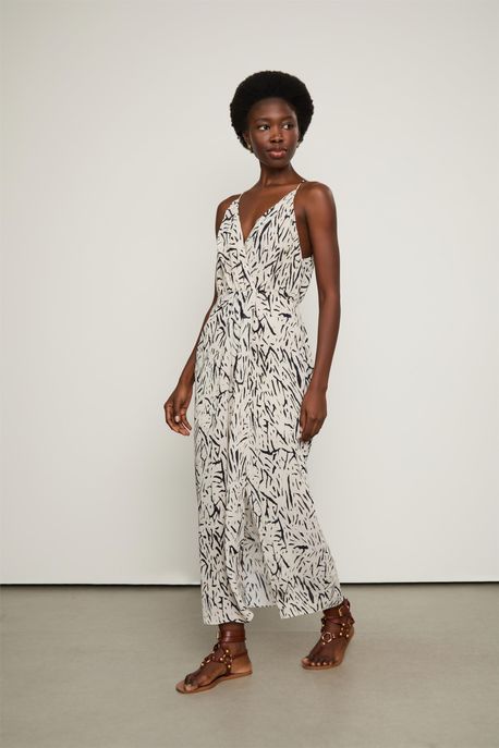 Vestido De Georgette Midi Estampado Est Textura Galhos Color - 40