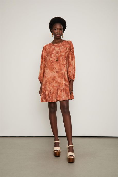 Vestido Curto Cava Quadrada Estampado Est Textura Massas Color - 42