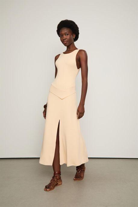 Vestido Midi Recorte Arredondado Amarelo Amarelo Apricot - M