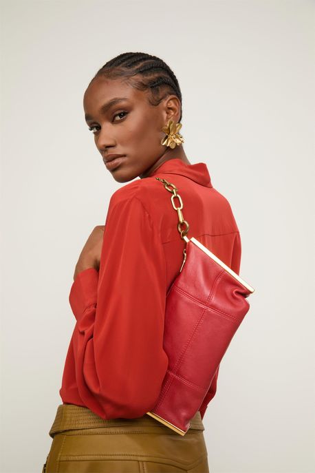 Bolsa De Couro Pespontos Joia Vermelho Terroso - U
