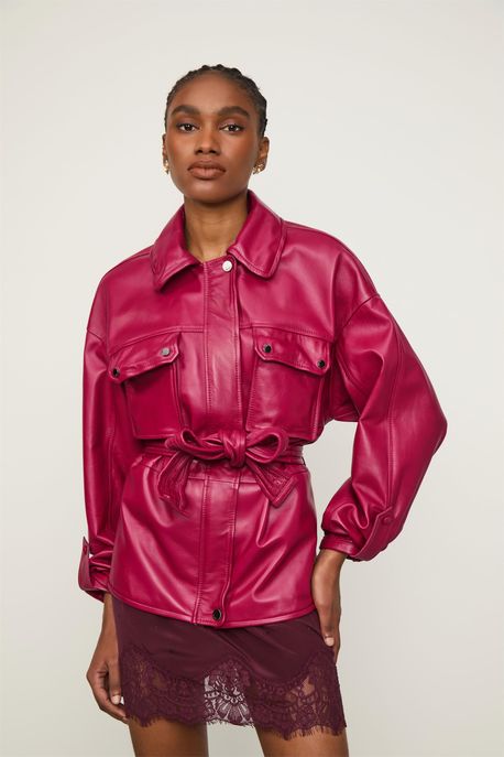 Jaqueta De Couro Oversized Faixa Roxo Acai - 42